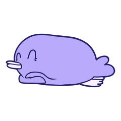 penguin lying on belly in bright neon color