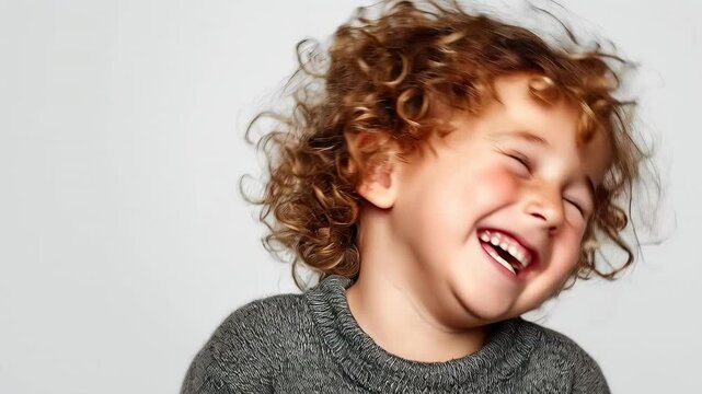 Joyful Curly Haired Child Smiling Brightly