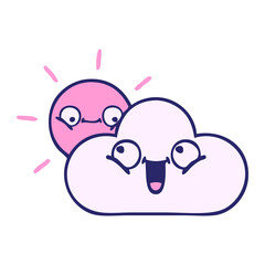 cute cartoon of a sunshine and cloud in bright neon color