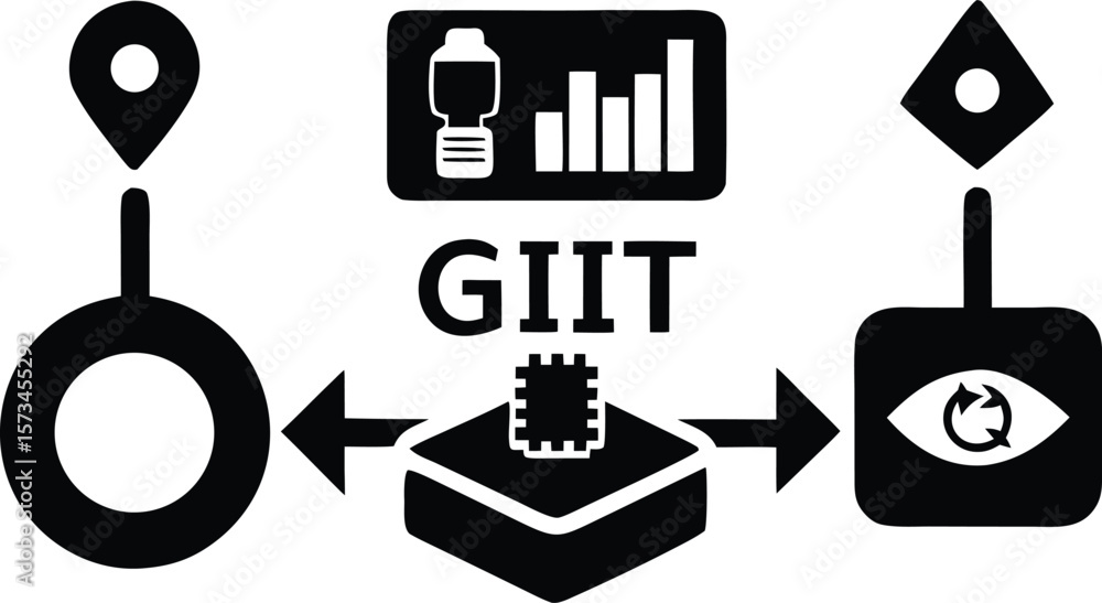Poster photo of conceptual diagram illustrating data flow and analysis with icons representing location, an