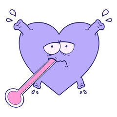 cartoon unhealthy heart in bright neon color
