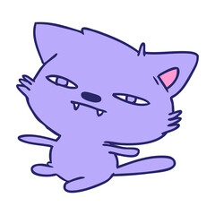 freehand drawn cartoon of cute kawaii cat in bright neon color