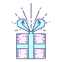 illustration of a traditional tattoo style christmas present in bright neon color