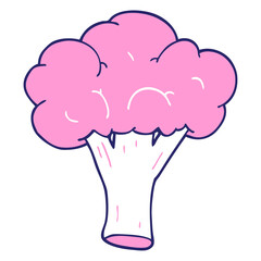cartoon doodle broccoli in bright neon color