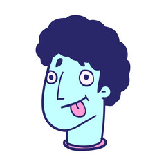 cartoon doodle funny male face in bright neon color