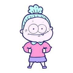 cartoon happy old woman in bright neon color