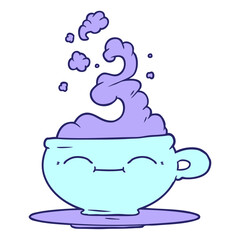 cartoon hot cup of coffee in bright neon color