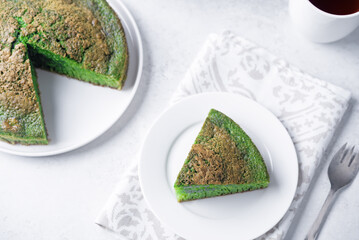 Asian pandan green cake in a plate