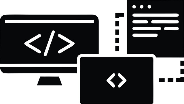 Photo of screens displaying code, representing software development and programming