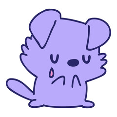 cartoon of a sad little puppy crying in bright neon color