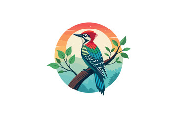 Woodpecker Tree colorful logo gradient vector on white background.01