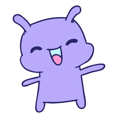 cartoon illustration kawaii cute happy alien in bright neon color