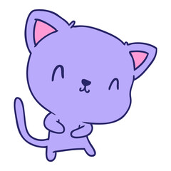 cartoon illustration of cute kawaii cat in bright neon color