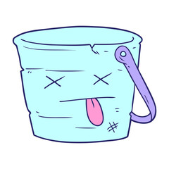 kicked the bucket cartoon in bright neon color