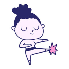 cartoon calm woman in bright neon color