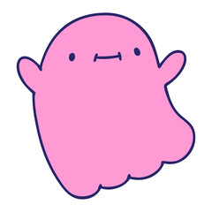 cartoon of a happy halloween ghost in bright neon color