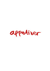 Elegant handwritten calligraphy text in red, perfect for menus, café branding, or culinary decor—featuring the French phrase appetizer.