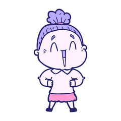 cartoon happy old lady in bright neon color