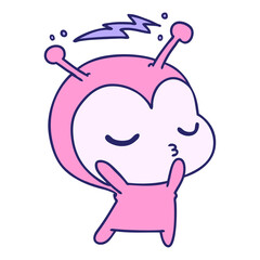 freehand drawn cartoon of a cute kawaii alien in bright neon color