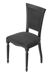 Isometric View of a Classic Dining Chair in Monochrome Dark Charcoal, 3D Render Isolated