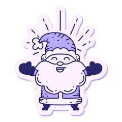 sticker of a tattoo style happy santa claus christmas character in bright neon color