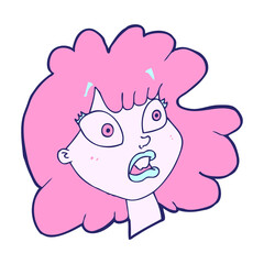 cartoon shocked female face in bright neon color