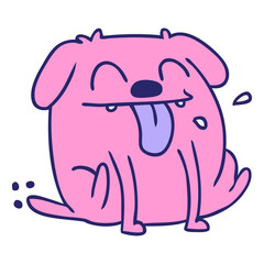 freehand drawn cartoon of cute kawaii dog in bright neon color