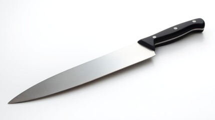 Sharp chef's knife with black handle isolated on white background