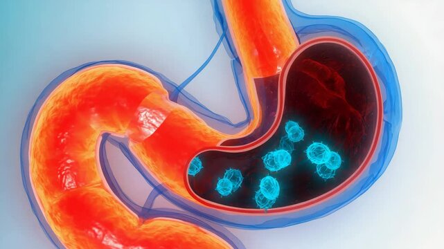 human digestive system, stomach and intestinal tract with diverse microorganisms