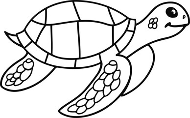 line art illustration of an abstract sea turtle, with clean thick black lines on a white background. The minimalistic 2.eps