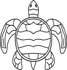line art illustration of an abstract sea turtle, with clean thick black lines on a white background. The minimalistic 4.eps