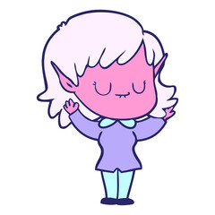 happy cartoon elf girl in bright neon color