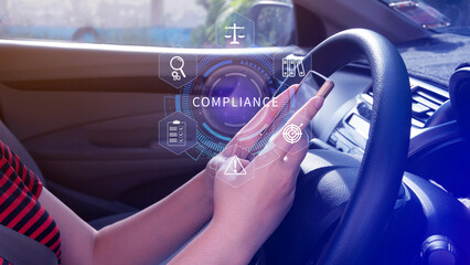 Compliance. Compliance concept with icons and text. Regulations, law, standards, requirements,...