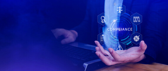 Compliance. Compliance concept with icons and text. Regulations, law, standards, requirements,...
