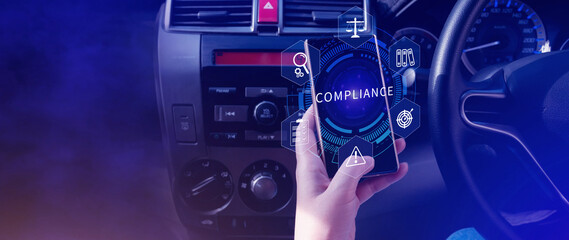 Compliance. Compliance concept with icons and text. Regulations, law, standards, requirements,...