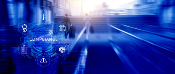 Compliance. Compliance concept with icons and text. Regulations, law, standards, requirements,...