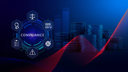 Compliance. Compliance concept with icons and text. Regulations, law, standards, requirements,...
