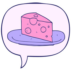 cartoon cheese with speech bubble in bright neon color
