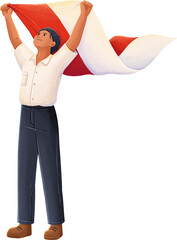 Young Man Proudly Holding Indonesian Flag