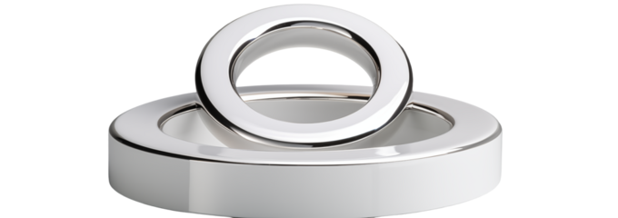 Shiny silver torus sits atop a square platform on a black background transparent PNG, isolated background