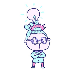 cartoon woman wearing spectacles in bright neon color
