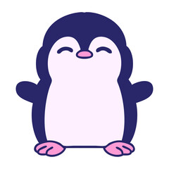 cartoon of a cute little penguin in bright neon color