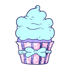 cartoon fancy cupcake in bright neon color
