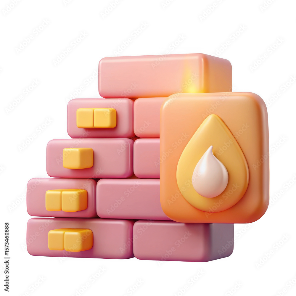 Poster 3d rendered firewall icon with a flame symbol isolated on transparent background