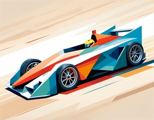 Abstract Geometric Stylized Illustration of a Racing Car in Motion