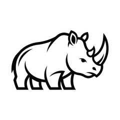 Stylized black and white outline illustration of a rhinoceros in profile.