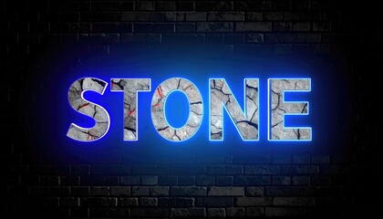 Neon sign with word "STONE" on a dark brick wall