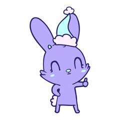 cute hand drawn line drawing of a rabbit wearing santa hat in bright neon color