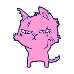tough cartoon cat in bright neon color