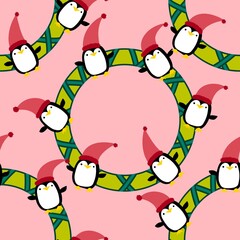 Christmas animals seamless penguin pattern for wrapping paper and fabrics